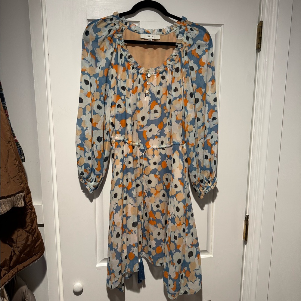 Joie Long Sleeve Dress with Blue and Orange Floral Pattern